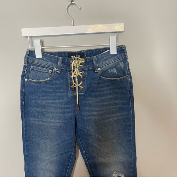 SER.O.YA MID RISE SLIM LACE UP LUCA JEANS DENIM NEW - Picture 8 of 10